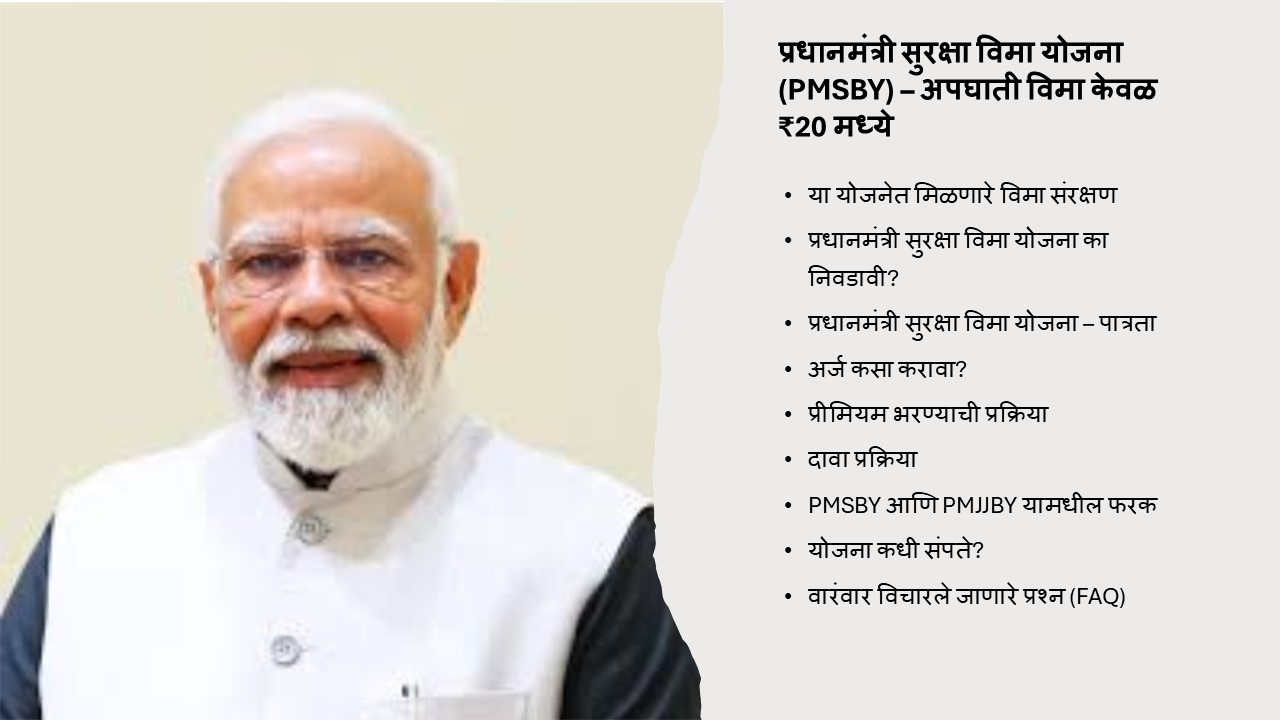 प्रधानमंत्री सुरक्षा विमा योजना (PMSBY) – अपघाती विमा केवळ ₹20 मध्ये